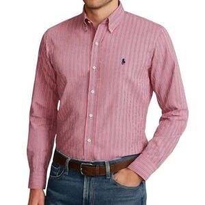 RALPH LAUREN Mens Dress Shirt Pink Blue White Pin Stripe Custom Fit 16.5 32/33